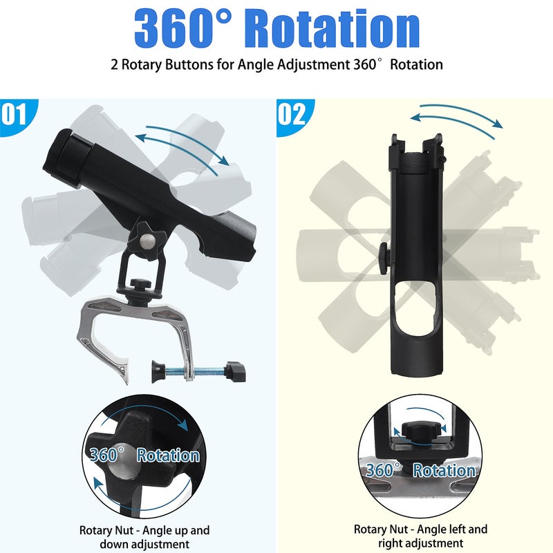 Shaddock Fishing Fishing Boat Rods Holder 360 Degree Rotation Adjustable Power Lock Fishing Rod Racks Folding Holder with Large Clamp Opening (2PCS 02# Max Opening 1.97") - Image 4